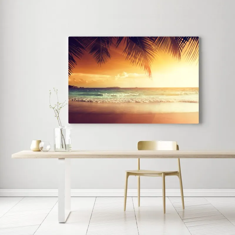 Obraz na płótnie plaża o zachodzie słońca na Karaibach – Wallissimo® Obraz na płótnie plaża o zachodzie słońca na Karaibach – Wallissimo®