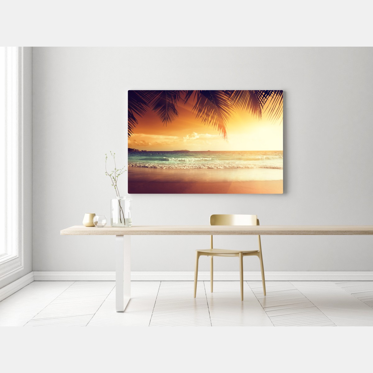 Obraz na płótnie plaża o zachodzie słońca na Karaibach – Wallissimo® Obraz na płótnie plaża o zachodzie słońca na Karaibach – Wallissimo®