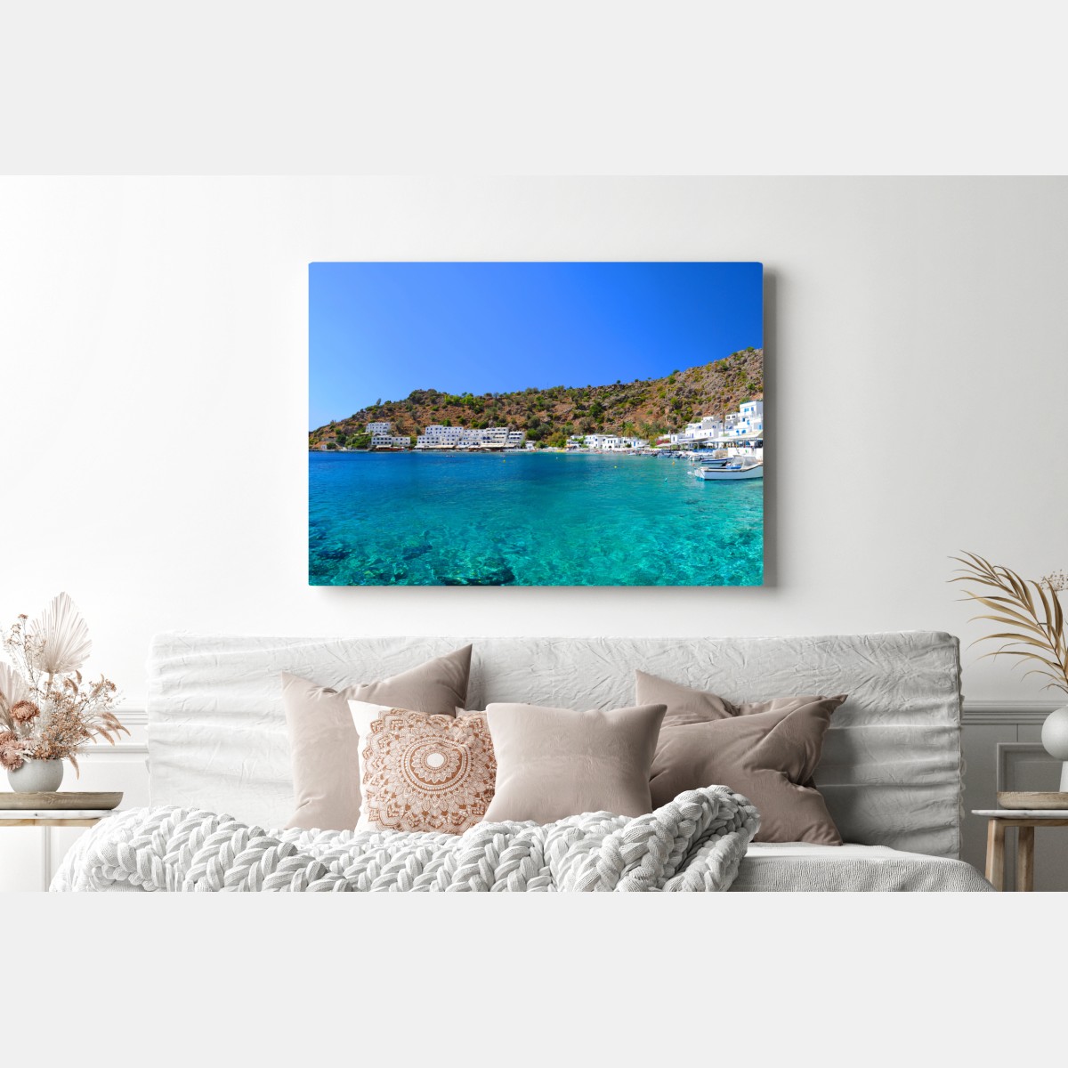Obraz na płótnie słoneczna zatoka śródziemnomorska z turkusową wodą – Wallissimo® Obraz na płótnie słoneczna zatoka śródziemnomorska z turkusową wodą – Wallissimo®