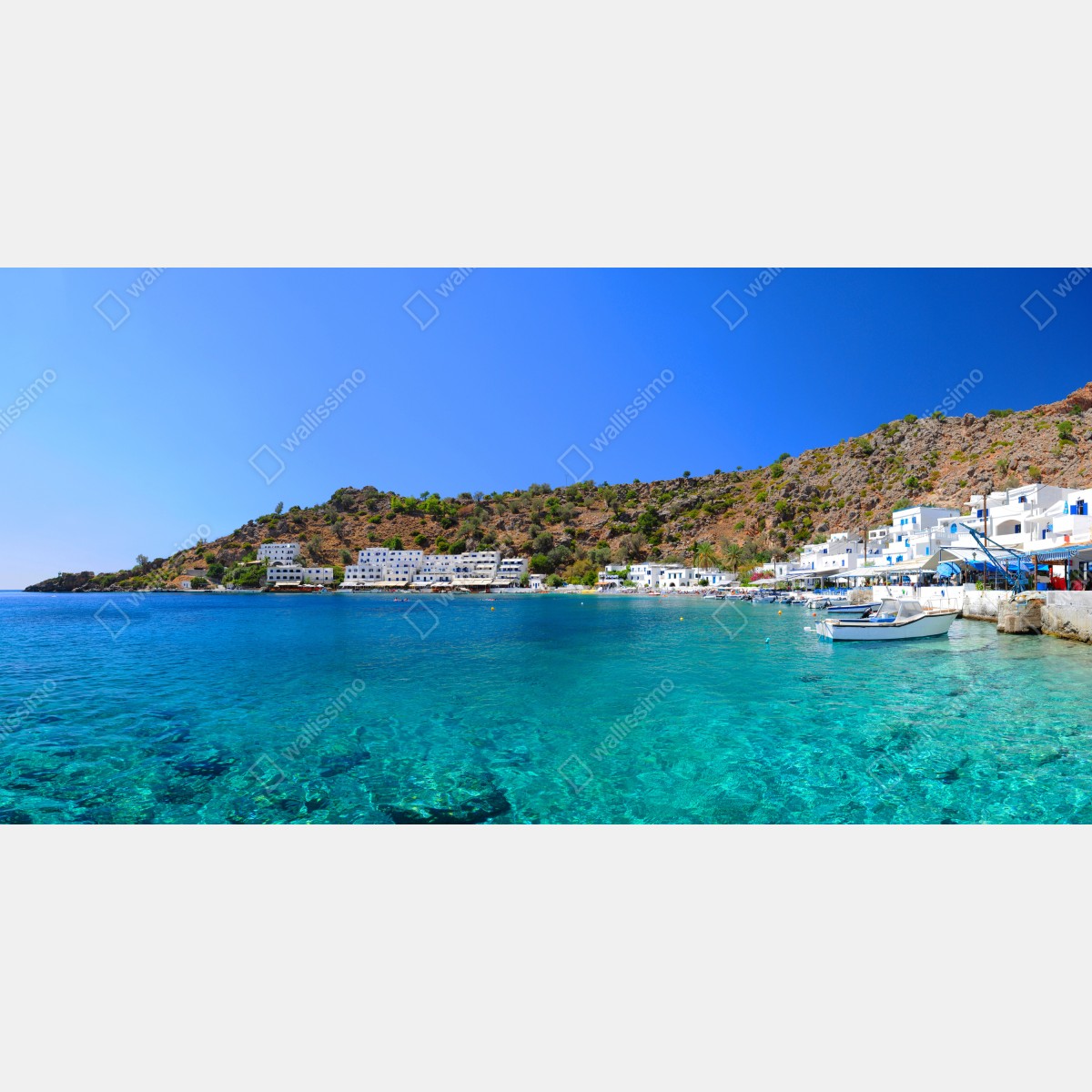 Obraz na płótnie słoneczna zatoka śródziemnomorska z turkusową wodą – Wallissimo® Obraz na płótnie słoneczna zatoka śródziemnomorska z turkusową wodą – Wallissimo®