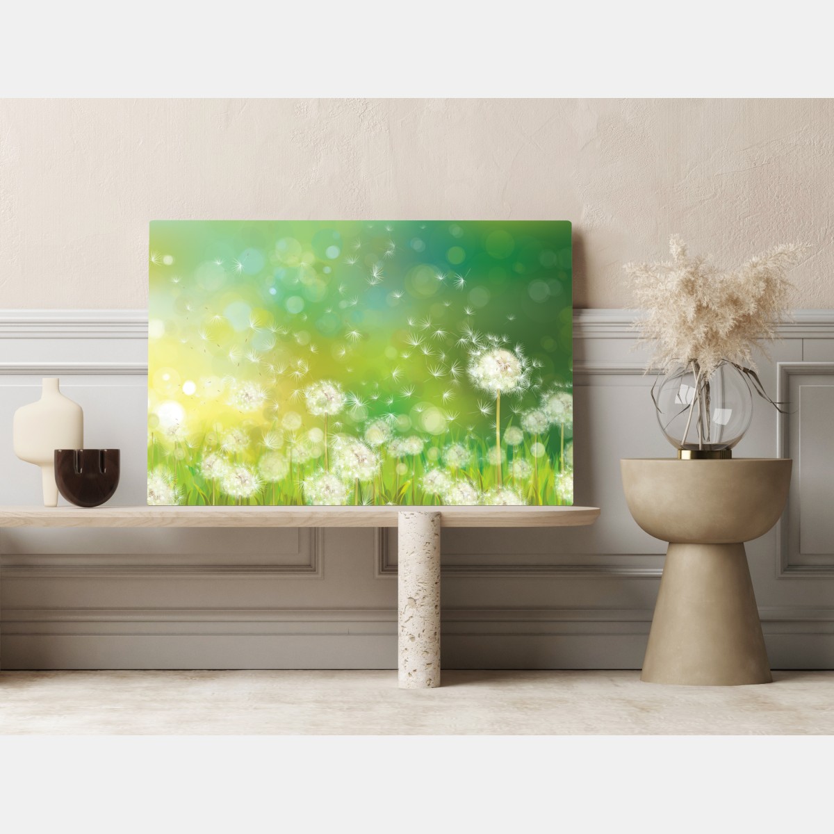 Obraz na płótnie wiosenna łąka dmuchawców – Wallissimo® Obraz na płótnie wiosenna łąka dmuchawców – Wallissimo®