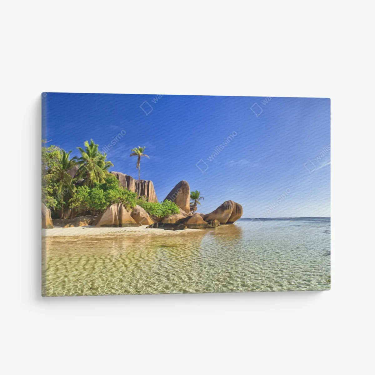 Obraz na płótnie tropikalna plaża z granitowymi głazami i klarowną wodą – Wallissimo® Obraz na płótnie tropikalna plaża z granitowymi głazami i klarowną wodą – Wallissimo®