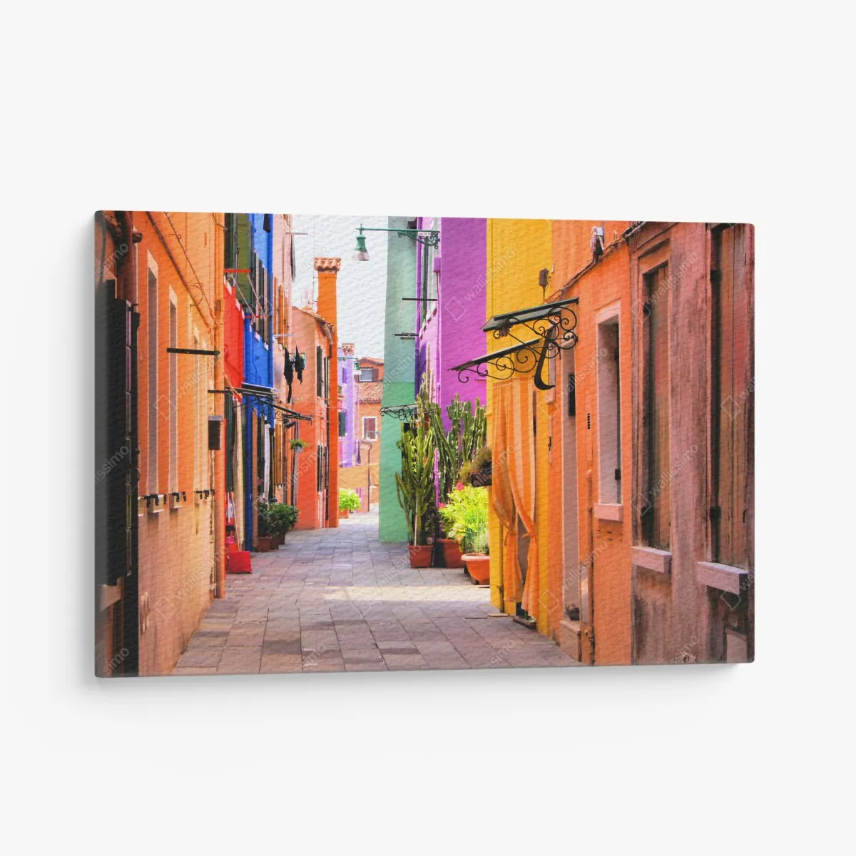 Obraz na płótnie kolorowa śródziemnomorska uliczka – Wallissimo® Obraz na płótnie kolorowa śródziemnomorska uliczka – Wallissimo®
