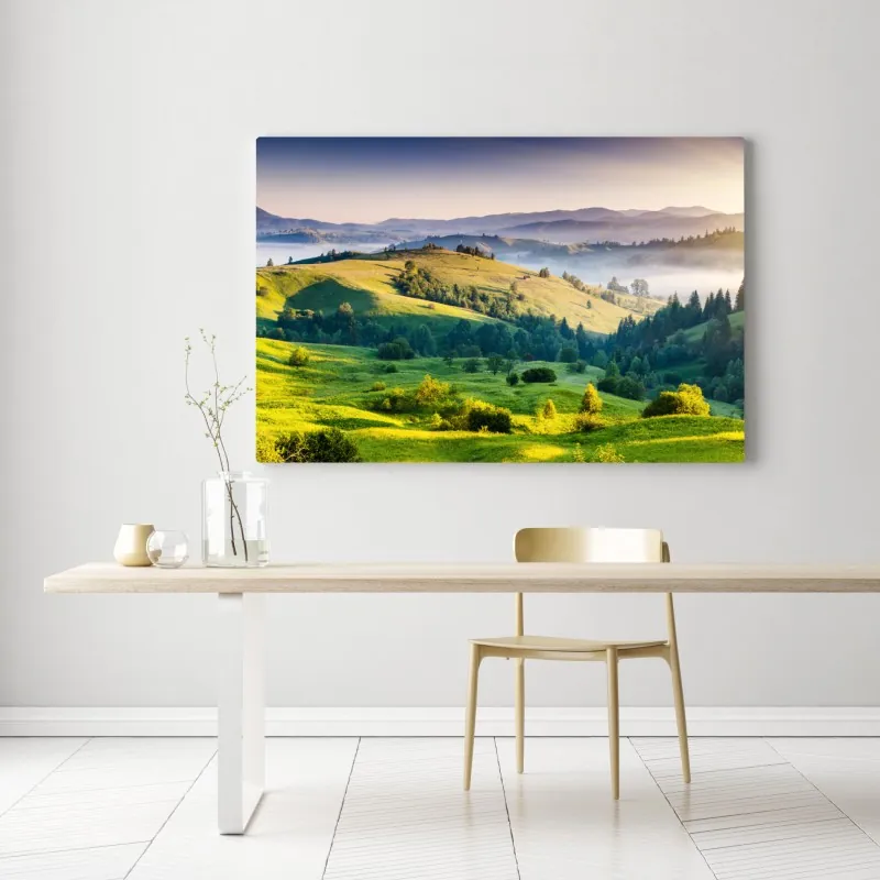 Obraz na płótnie zachód słońca w Karpatych nad zielonymi wzgórzami – Wallissimo® Obraz na płótnie zachód słońca w Karpatych nad zielonymi wzgórzami – Wallissimo®