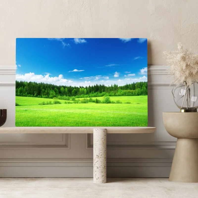 Obraz na płótnie wiosenna łąka pod błękitnym niebem – Wallissimo® Obraz na płótnie wiosenna łąka pod błękitnym niebem – Wallissimo®