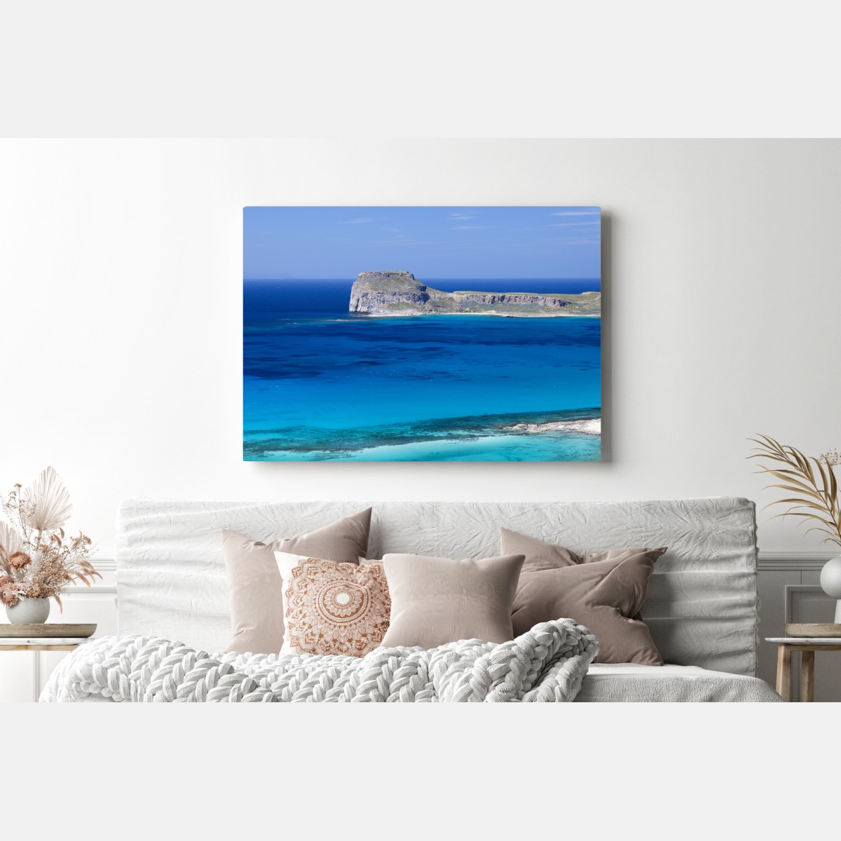 Obraz na płótnie spokojny morski pejzaż z wyspą – Wallissimo® Obraz na płótnie spokojny morski pejzaż z wyspą – Wallissimo®