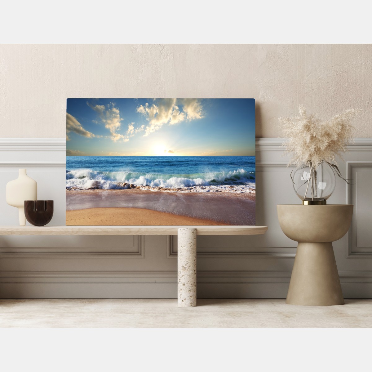 Obraz na płótnie spokojny zachód słońca nad plażą – Wallissimo® Obraz na płótnie spokojny zachód słońca nad plażą – Wallissimo®