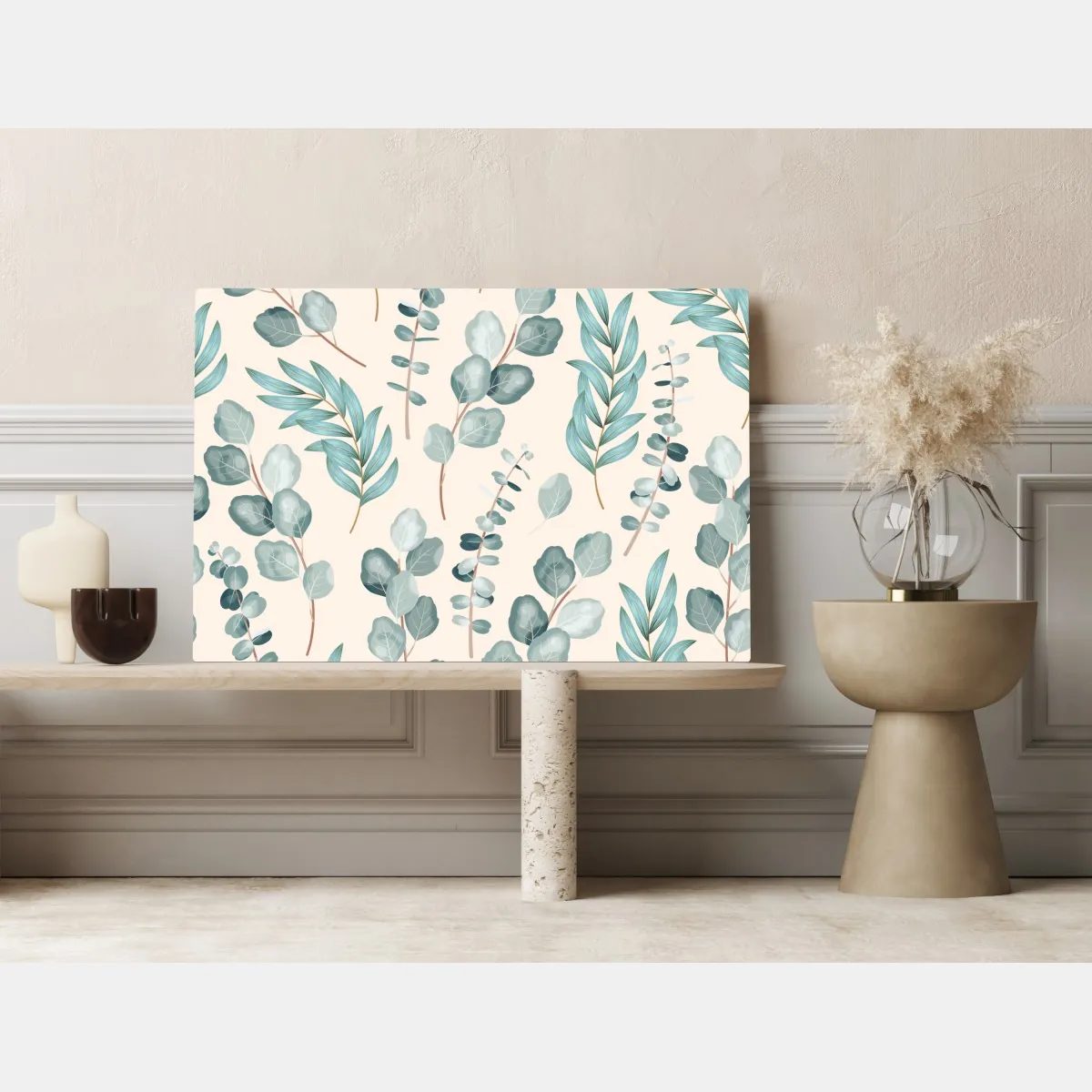 Obraz na płótnie pastelowy wzór liści eukaliptusa – Wallissimo® Obraz na płótnie pastelowy wzór liści eukaliptusa – Wallissimo®