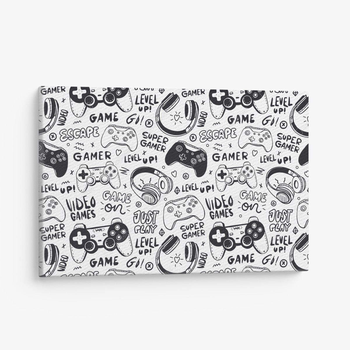 Canvas print gaming doodle pattern with controllers