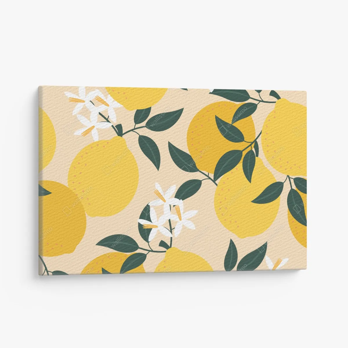 Obraz na płótnie jasny wzór z cytrynami i kwiatami – Wallissimo® Obraz na płótnie jasny wzór z cytrynami i kwiatami – Wallissimo®