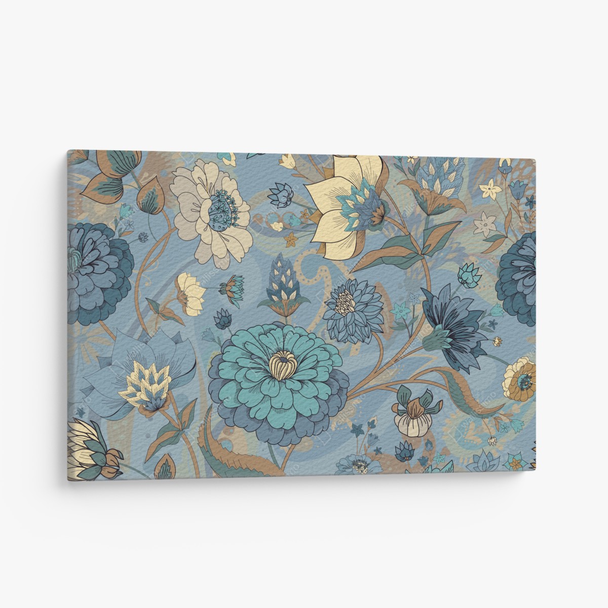 Canvas print vintage floral pattern in muted blue and beige tones
