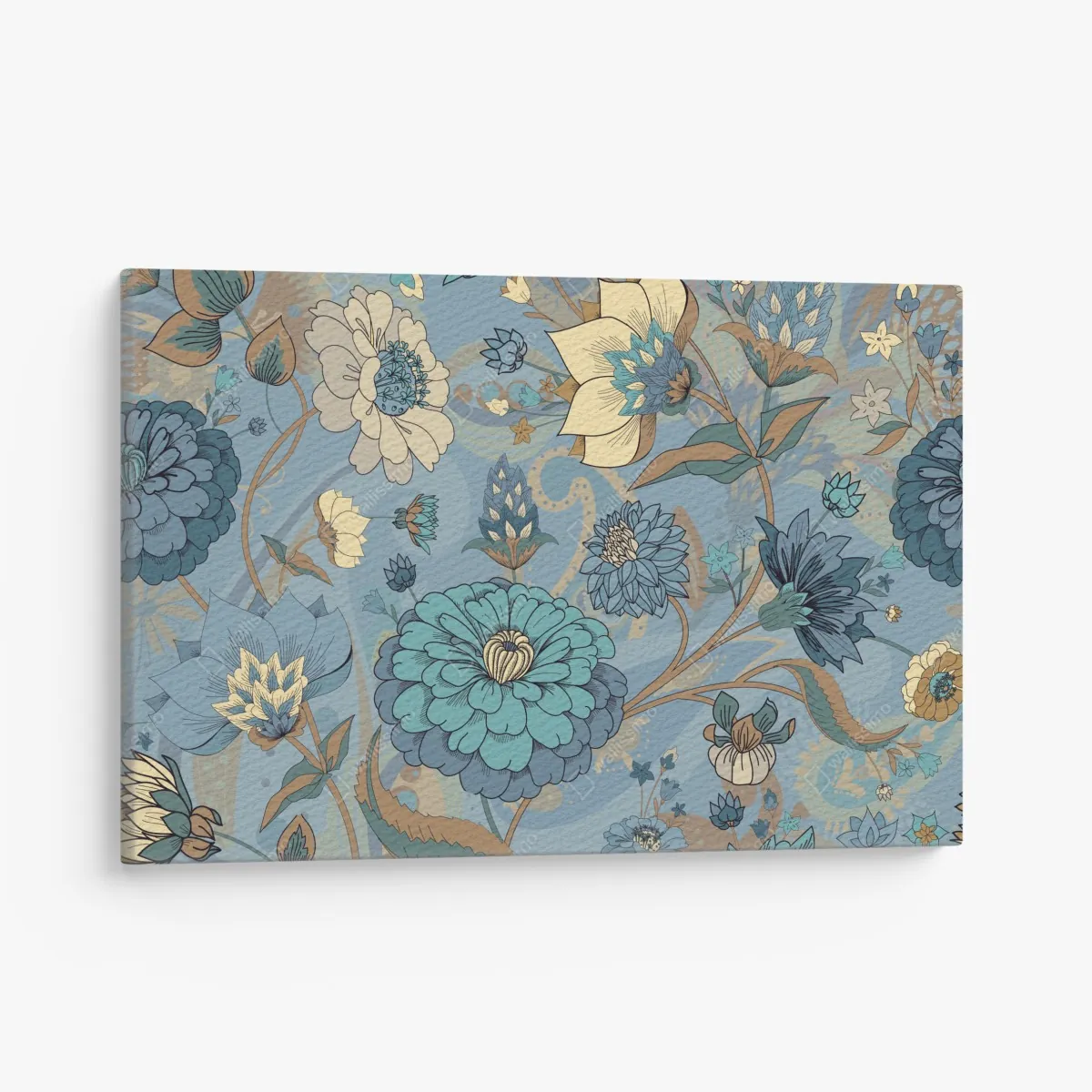 Obraz na płótnie wzór kwiatowy w stonowanych niebiesko-beżowych odcieniach – Wallissimo® Obraz na płótnie wzór kwiatowy w stonowanych niebiesko-beżowych odcieniach – Wallissimo®