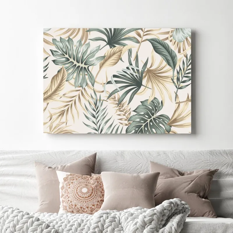Obraz na płótnie tropikalny botaniczny wzór liści – Wallissimo® Obraz na płótnie tropikalny botaniczny wzór liści – Wallissimo®