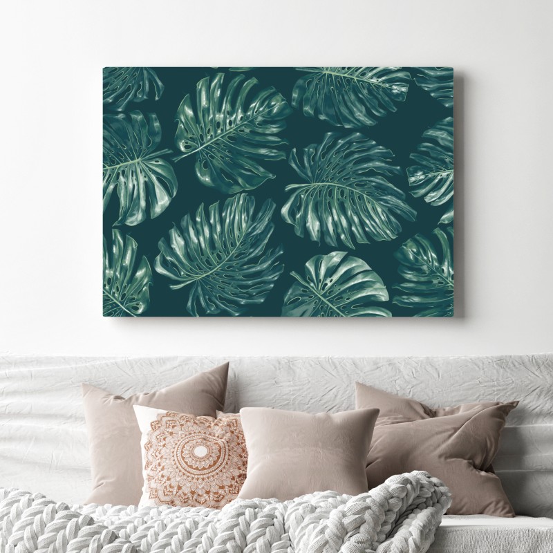 Obraz na płótnie wzór tropikalnych liści monstery – Wallissimo® Obraz na płótnie wzór tropikalnych liści monstery – Wallissimo®