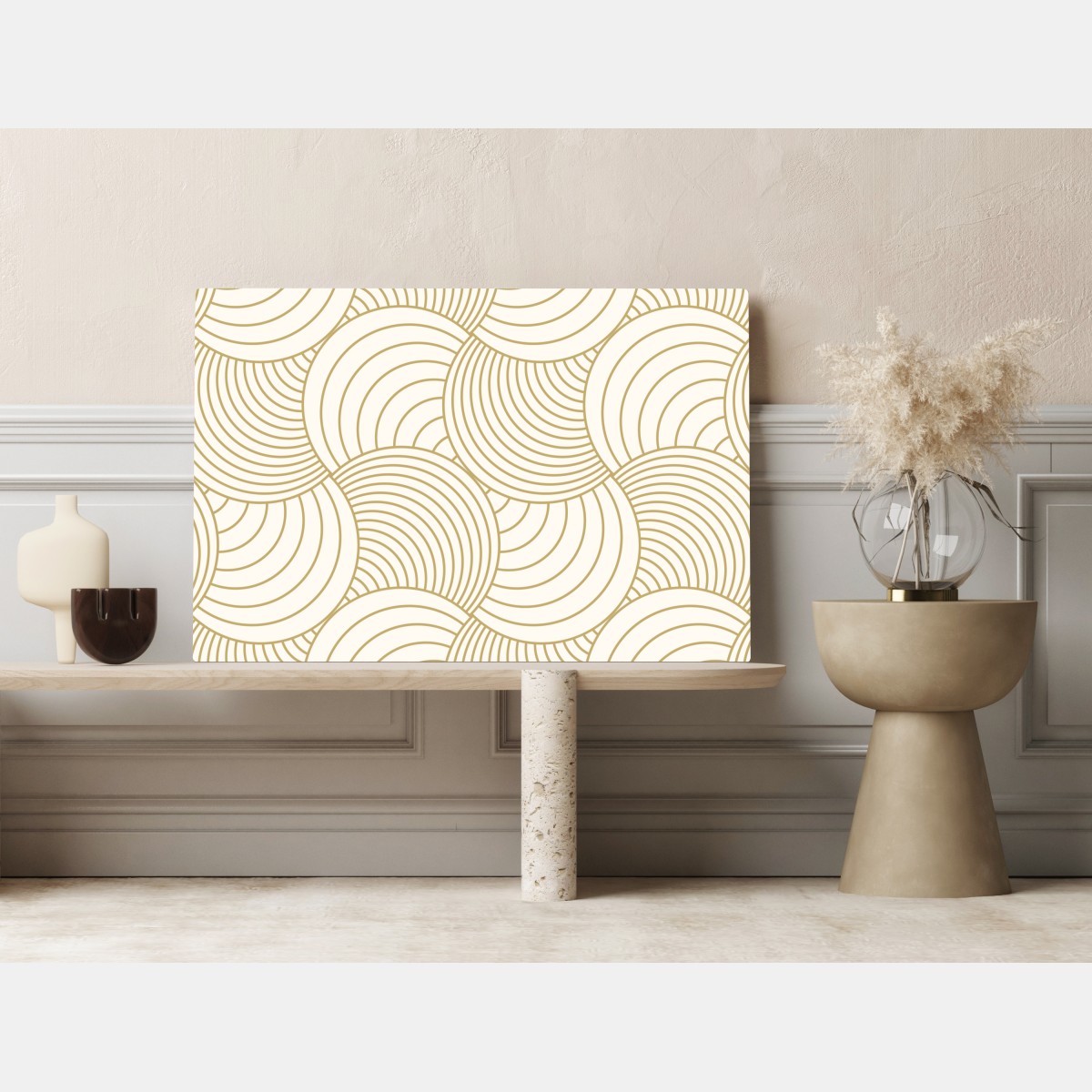 Obraz na płótnie złoty art deco wzór okręgów – Wallissimo® Obraz na płótnie złoty art deco wzór okręgów – Wallissimo®