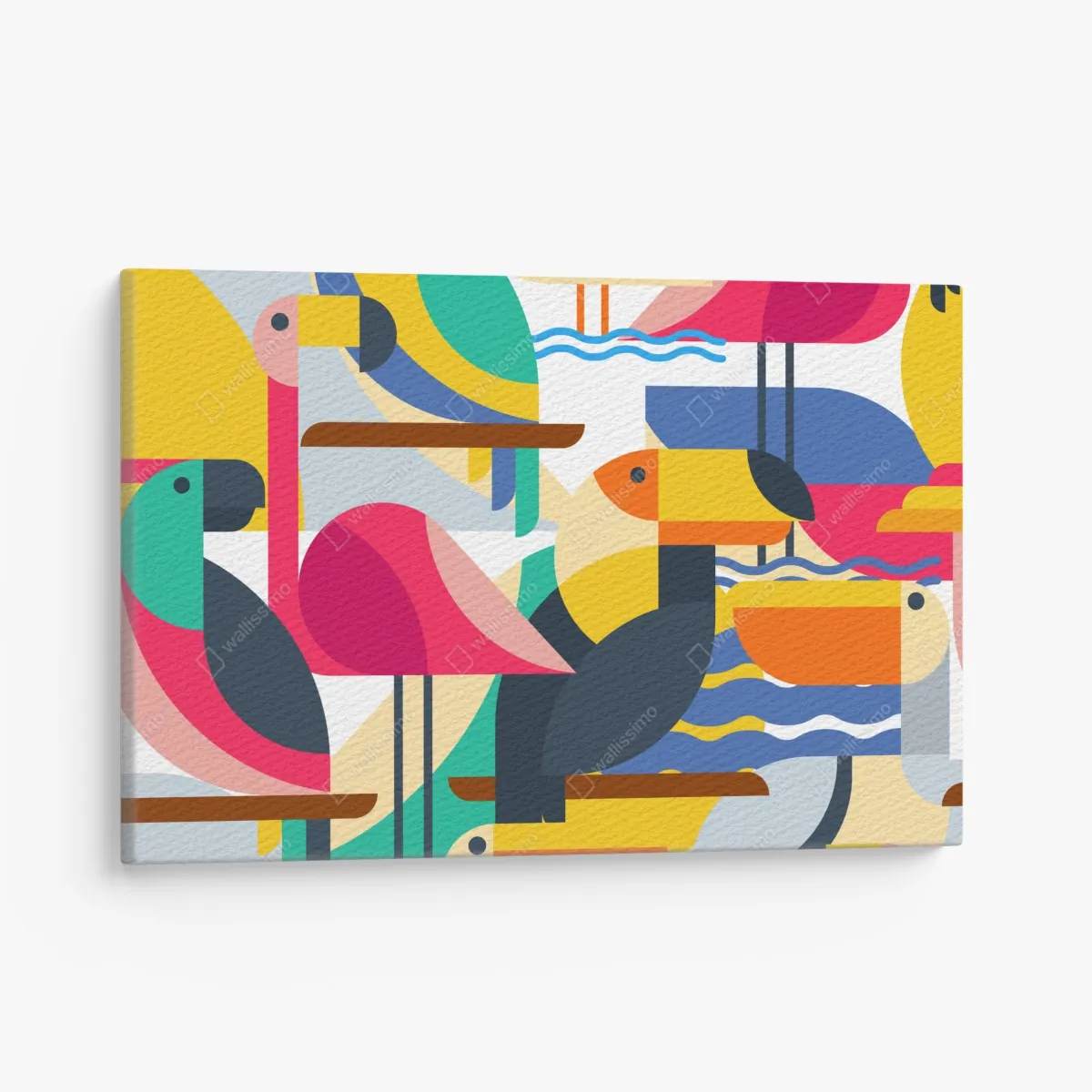 Obraz na płótnie tropikalny geometryczny wzór ptaków – Wallissimo® Obraz na płótnie tropikalny geometryczny wzór ptaków – Wallissimo®
