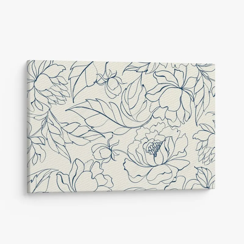 Obraz na płótnie ręcznie rysowany granatowy wzór kwiatowy na kremowym tle