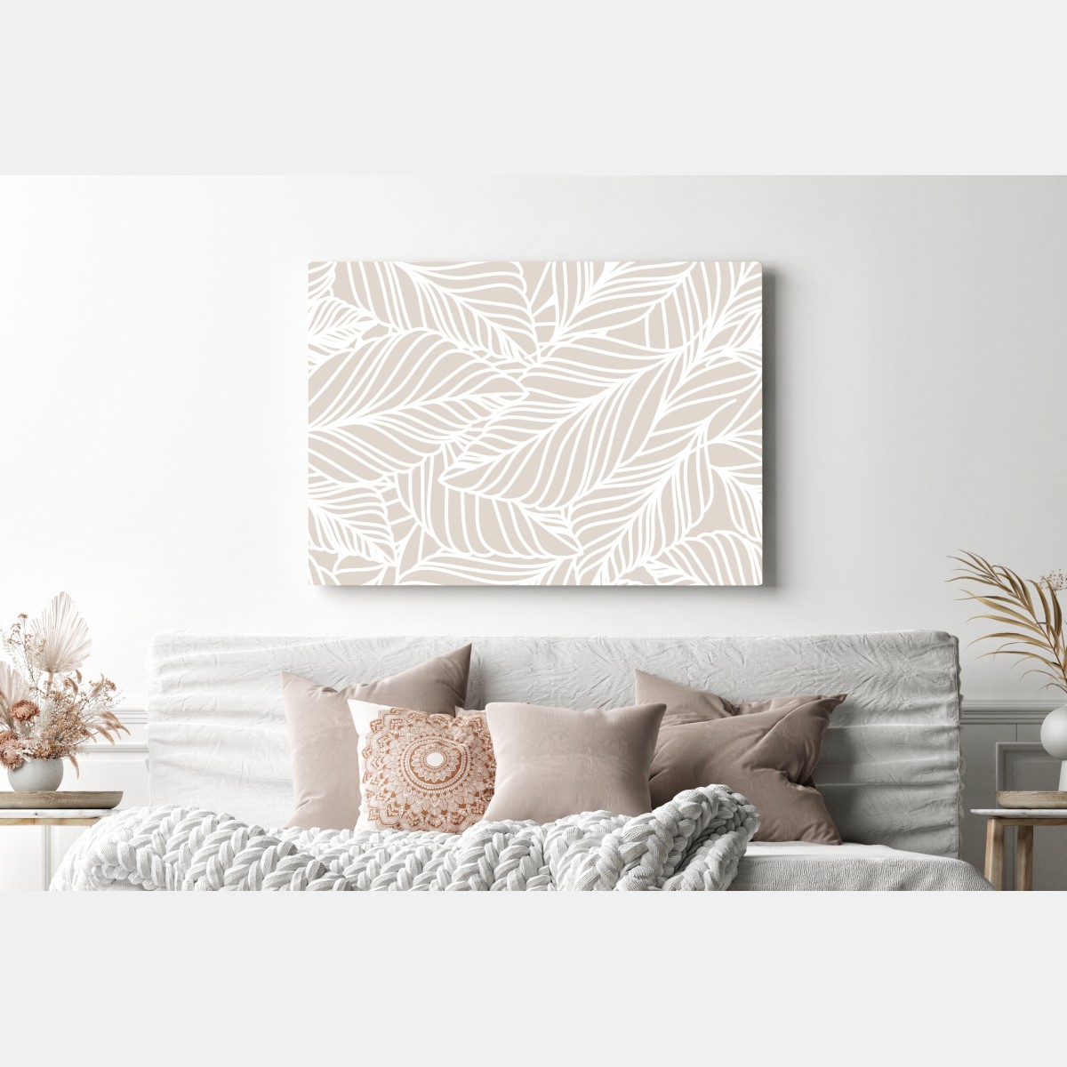 Obraz na płótnie beżowy botaniczny wzór liści – Wallissimo® Obraz na płótnie beżowy botaniczny wzór liści – Wallissimo®