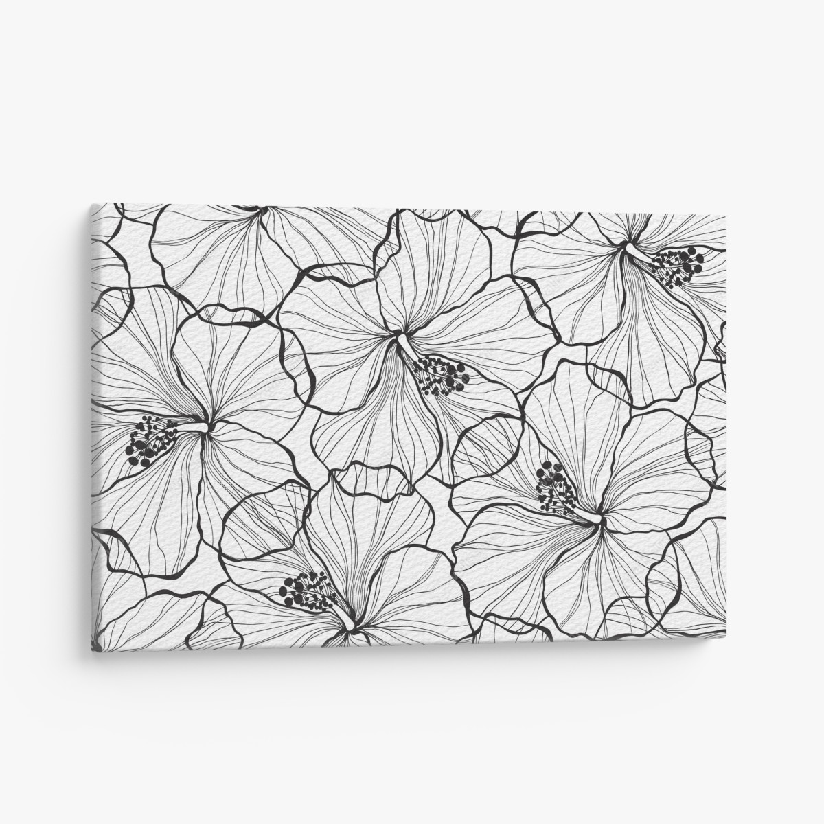 Canvas print black and white hibiscus line art pattern