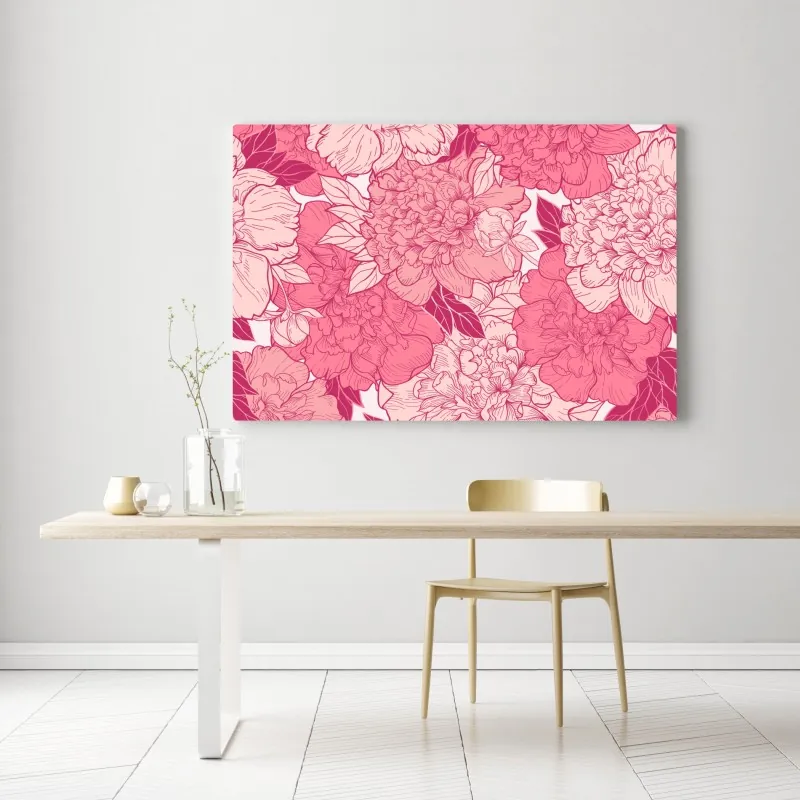 Obraz na płótnie różowy wzór z piwoniami – Wallissimo® Obraz na płótnie różowy wzór z piwoniami – Wallissimo®