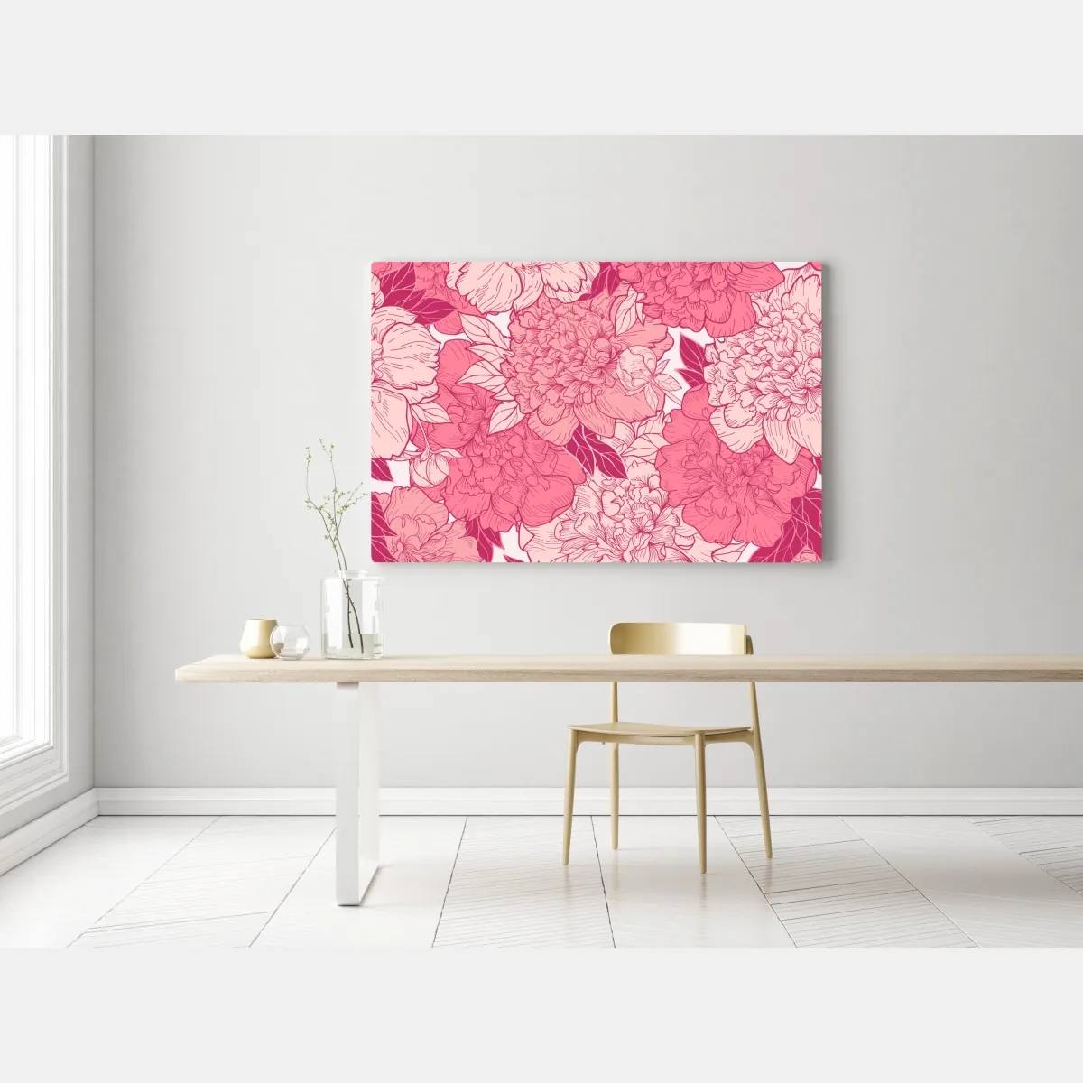 Obraz na płótnie różowy wzór z piwoniami – Wallissimo® Obraz na płótnie różowy wzór z piwoniami – Wallissimo®