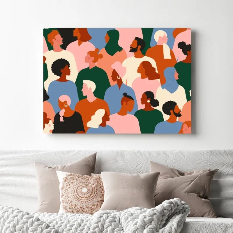Obraz na płótnie wzór portretów zróżnicowanej społeczności – Wallissimo® Obraz na płótnie wzór portretów zróżnicowanej społeczności – Wallissimo®
