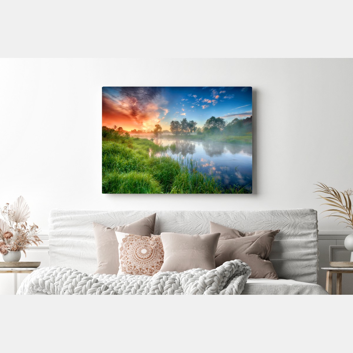 Obraz na płótnie mgła o świcie nad brzegiem rzeki – Wallissimo® Obraz na płótnie mgła o świcie nad brzegiem rzeki – Wallissimo®