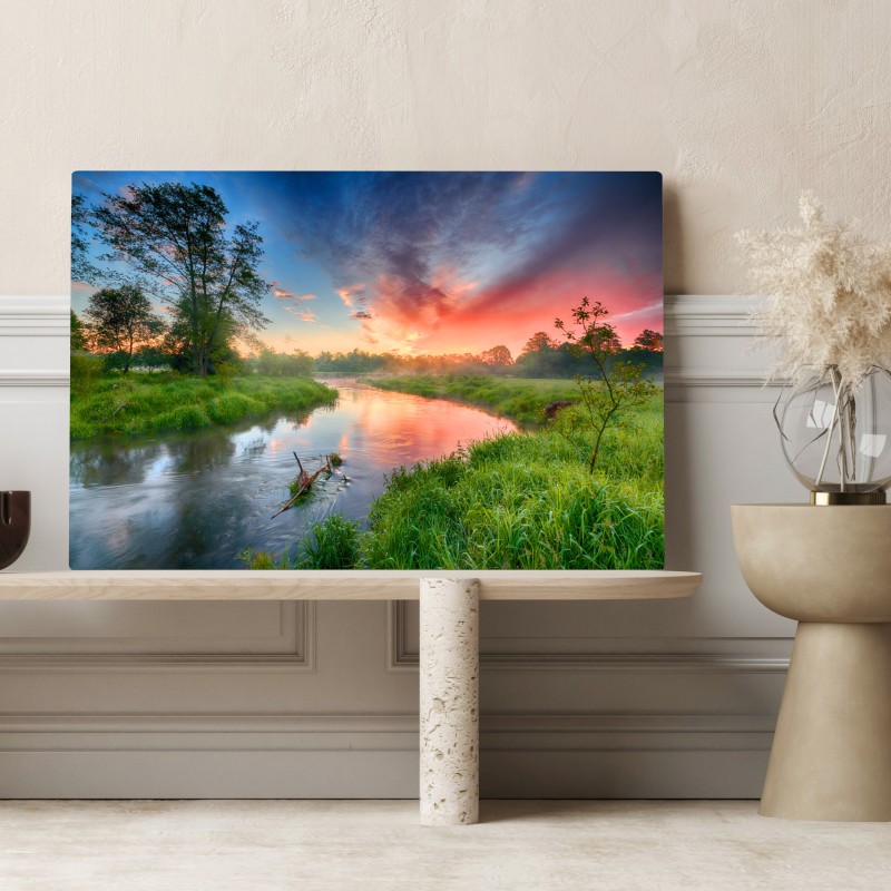 Obraz na płótnie wschód słońca nad mglistą rzeką – Wallissimo® Obraz na płótnie wschód słońca nad mglistą rzeką – Wallissimo®