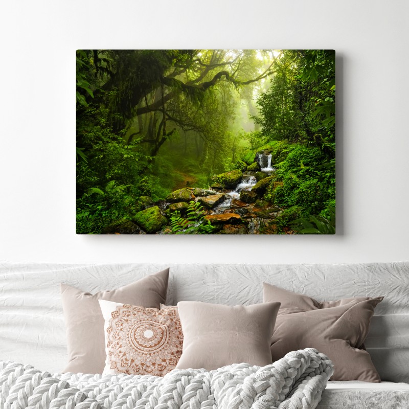 Obraz na płótnie bujny mglisty leśny wodospad – Wallissimo® Obraz na płótnie bujny mglisty leśny wodospad – Wallissimo®