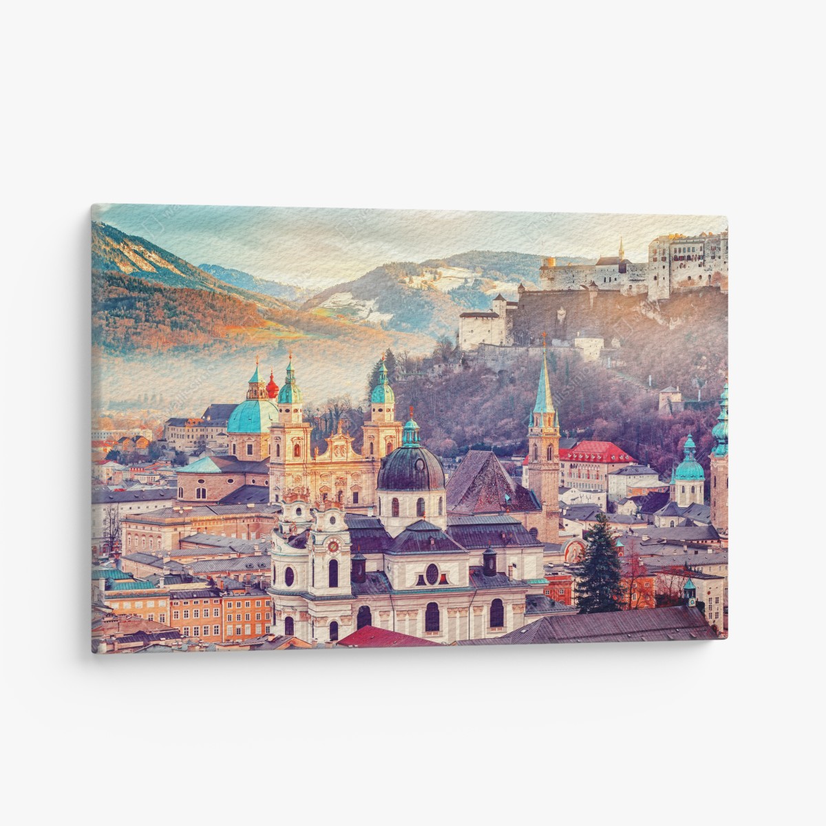 Canvas print sunset over Salzburg skyline