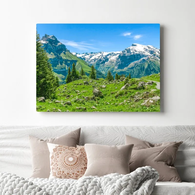 Obraz na płótnie słoneczna łąka w Engelberg – Wallissimo® Obraz na płótnie słoneczna łąka w Engelberg – Wallissimo®