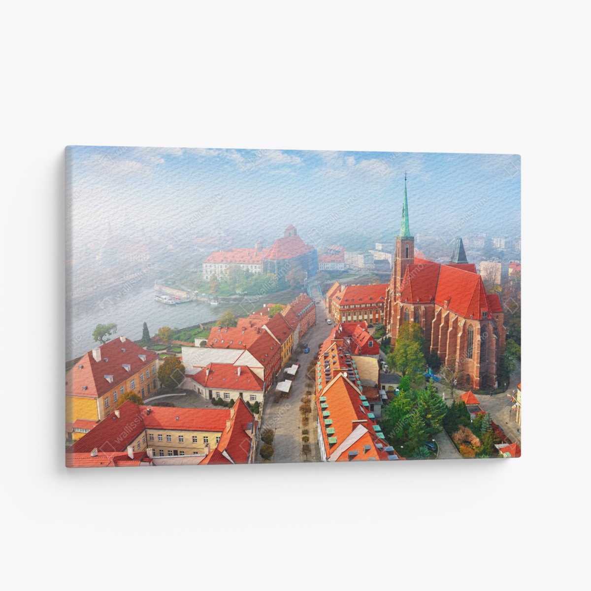 Canvas print misty european cityscape with red rooftops