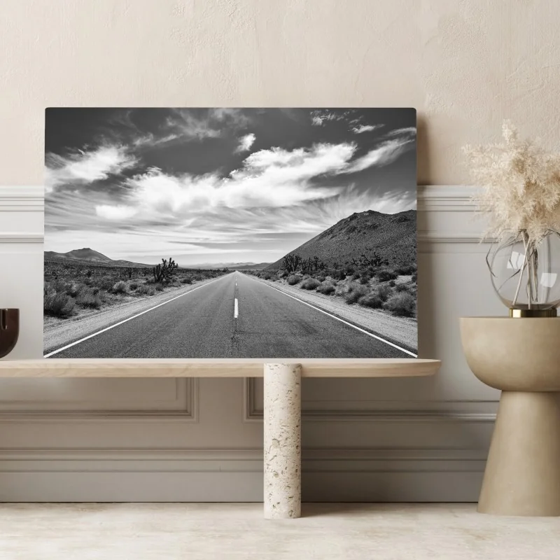 Obraz na płótnie Dolina Śmierci otwarta droga w czerni i bieli – Wallissimo® Obraz na płótnie Dolina Śmierci otwarta droga w czerni i bieli – Wallissimo®