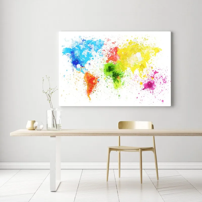 Obraz na płótnie kolorowa akwarelowa mapa świata – Wallissimo® Obraz na płótnie kolorowa akwarelowa mapa świata – Wallissimo®