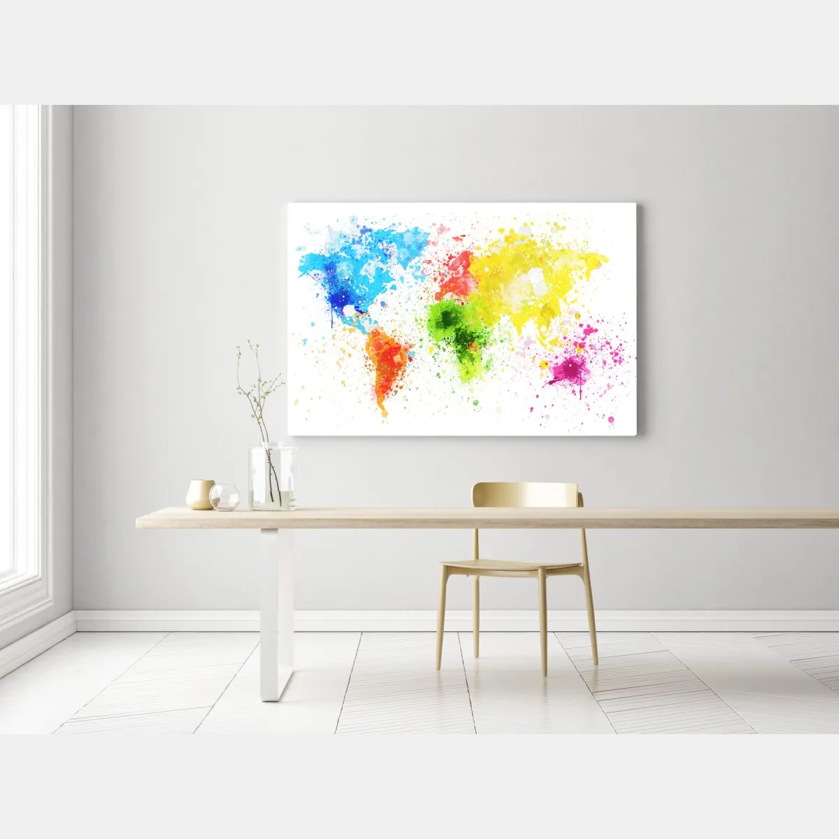 Obraz na płótnie kolorowa akwarelowa mapa świata – Wallissimo® Obraz na płótnie kolorowa akwarelowa mapa świata – Wallissimo®