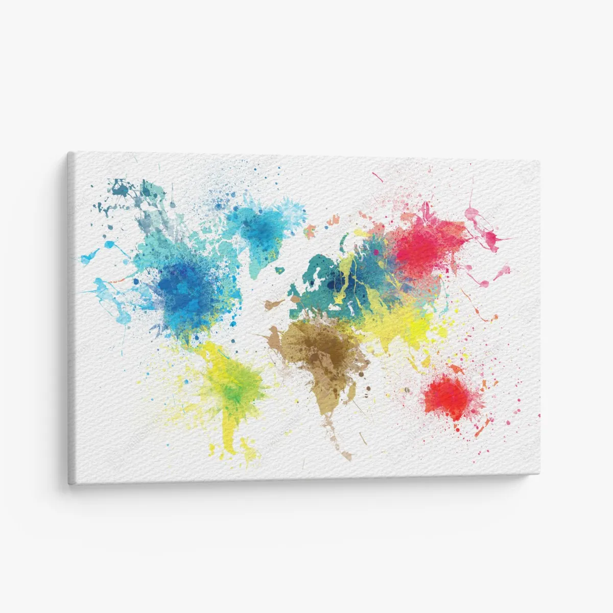 Obraz na płótnie kolorowa mapa świata z plamami farby – Wallissimo® Obraz na płótnie kolorowa mapa świata z plamami farby – Wallissimo®