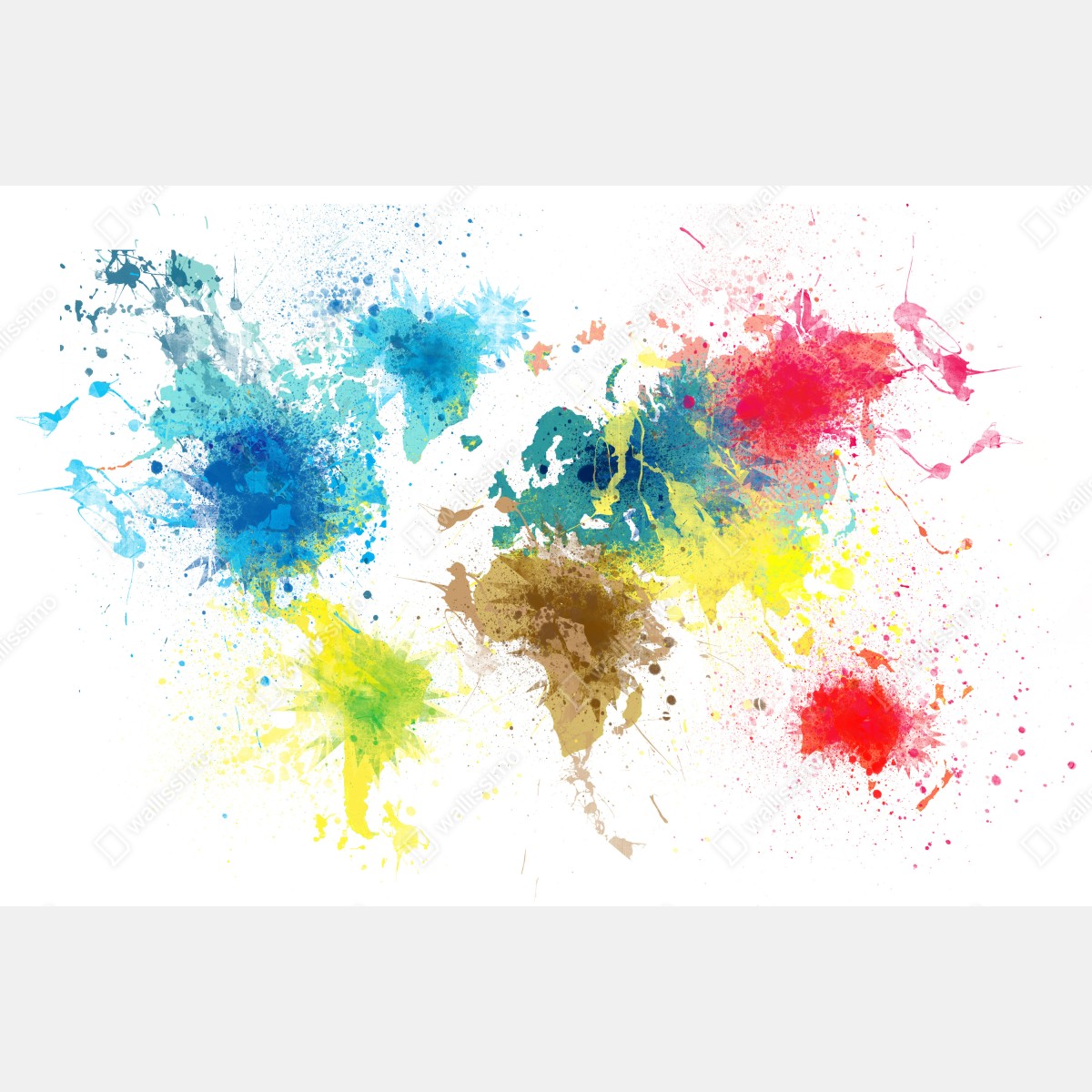 Obraz na płótnie kolorowa mapa świata z plamami farby – Wallissimo® Obraz na płótnie kolorowa mapa świata z plamami farby – Wallissimo®