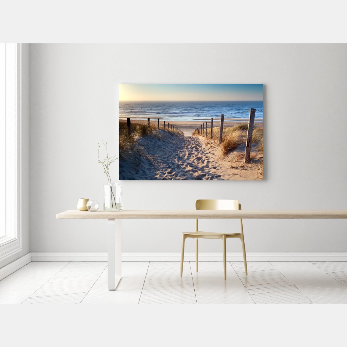 Obraz na płótnie ścieżka na plażę Morze Północne o złotym zachodzie słońca – Wallissimo® Obraz na płótnie ścieżka na plażę Morze Północne o złotym zachodzie słońca – Wallissimo®