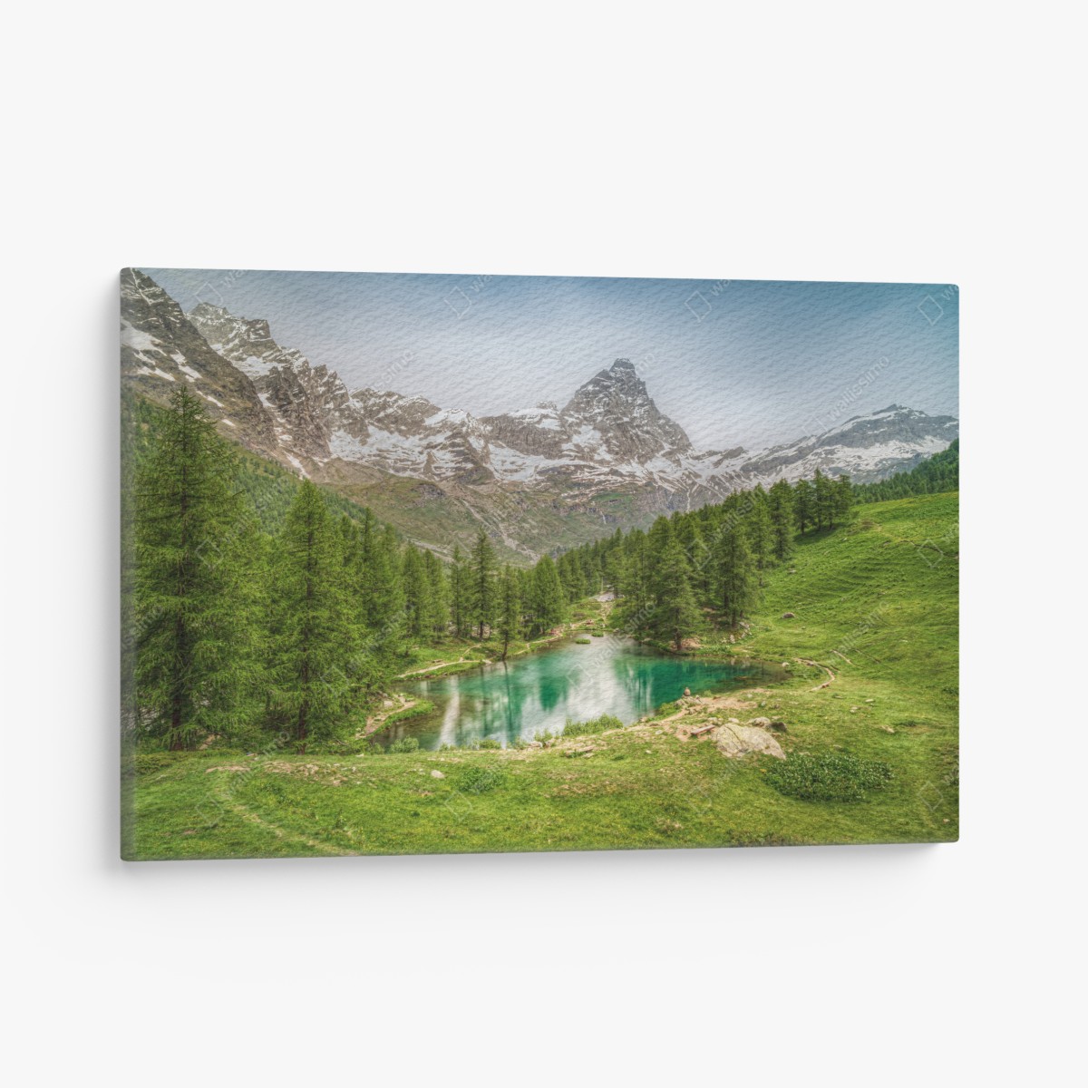 Canvas print serene turquoise lake near Cervinia