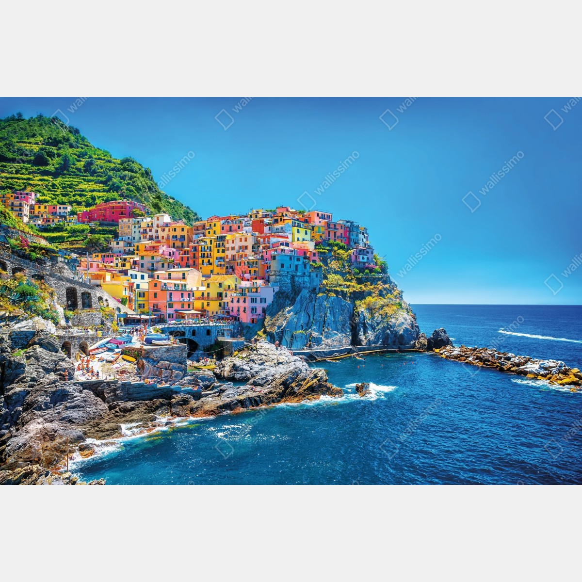Obraz na płótnie kolorowa nadmorska wioska na klifie – Wallissimo® Obraz na płótnie kolorowa nadmorska wioska na klifie – Wallissimo®