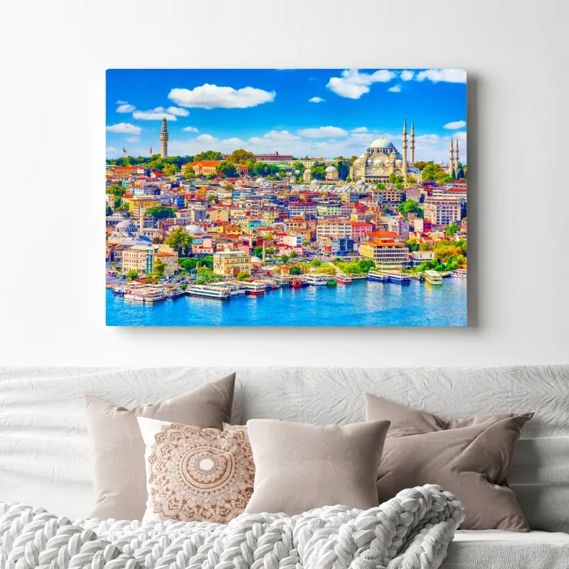 Obraz na płótnie tętniący życiem widok Stambułu nad Bosforem – Wallissimo® Obraz na płótnie tętniący życiem widok Stambułu nad Bosforem – Wallissimo®