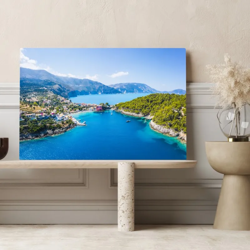 Obraz na płótnie słoneczna zatoka z turkusową wodą – Wallissimo® Obraz na płótnie słoneczna zatoka z turkusową wodą – Wallissimo®