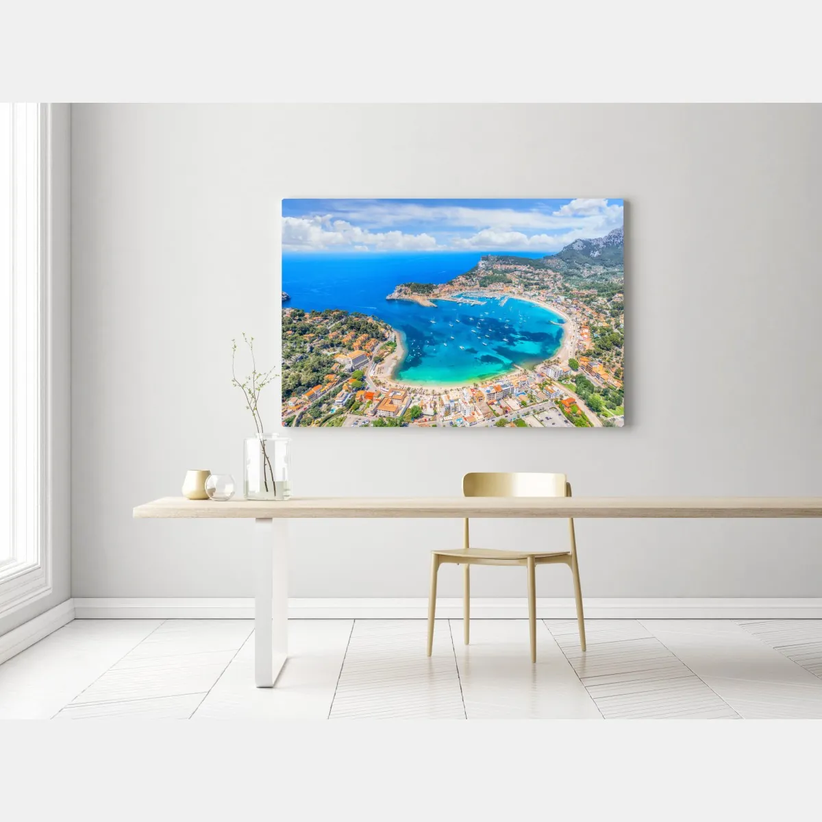 Obraz na płótnie widok z lotu ptaka na zatokę Port de Sóller – Wallissimo® Obraz na płótnie widok z lotu ptaka na zatokę Port de Sóller – Wallissimo®