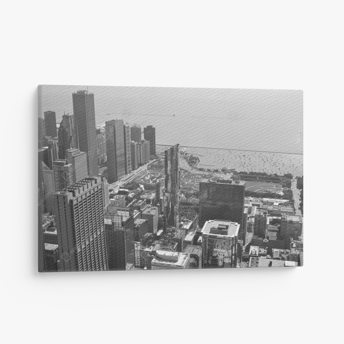 Canvas print black and white city skyline over lake