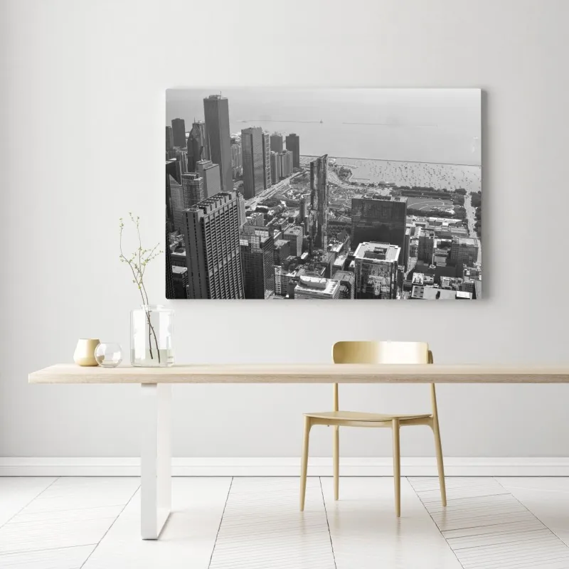 Obraz na płótnie czarno-biała panorama miejskiej linii brzegowej – Wallissimo® Obraz na płótnie czarno-biała panorama miejskiej linii brzegowej – Wallissimo®