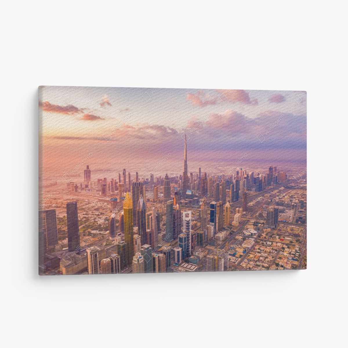 Canvas print sunset skyline over Dubai with Burj Khalifa