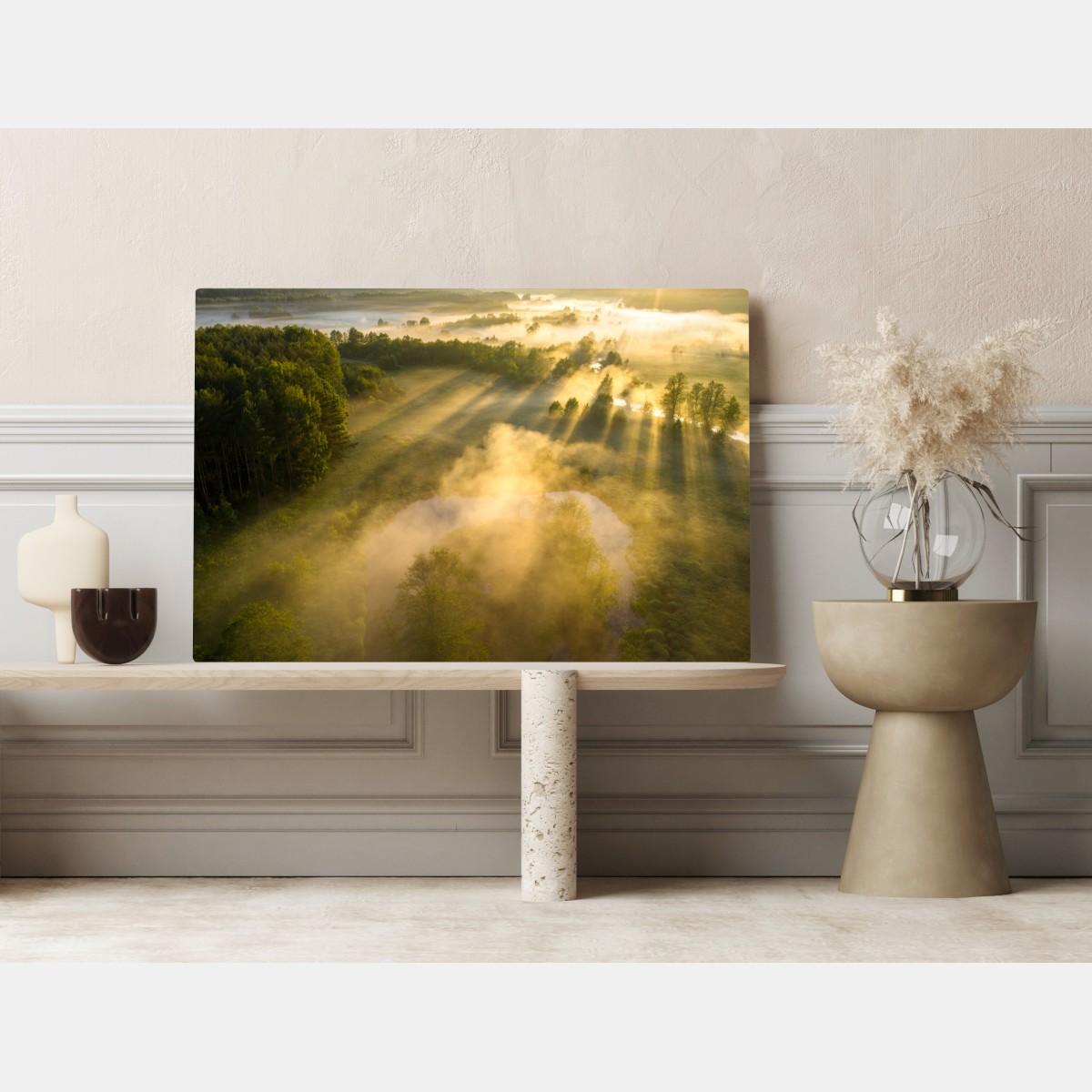 Obraz na płótnie złote poranne światło nad mglistą rzeką – Wallissimo® Obraz na płótnie złote poranne światło nad mglistą rzeką – Wallissimo®