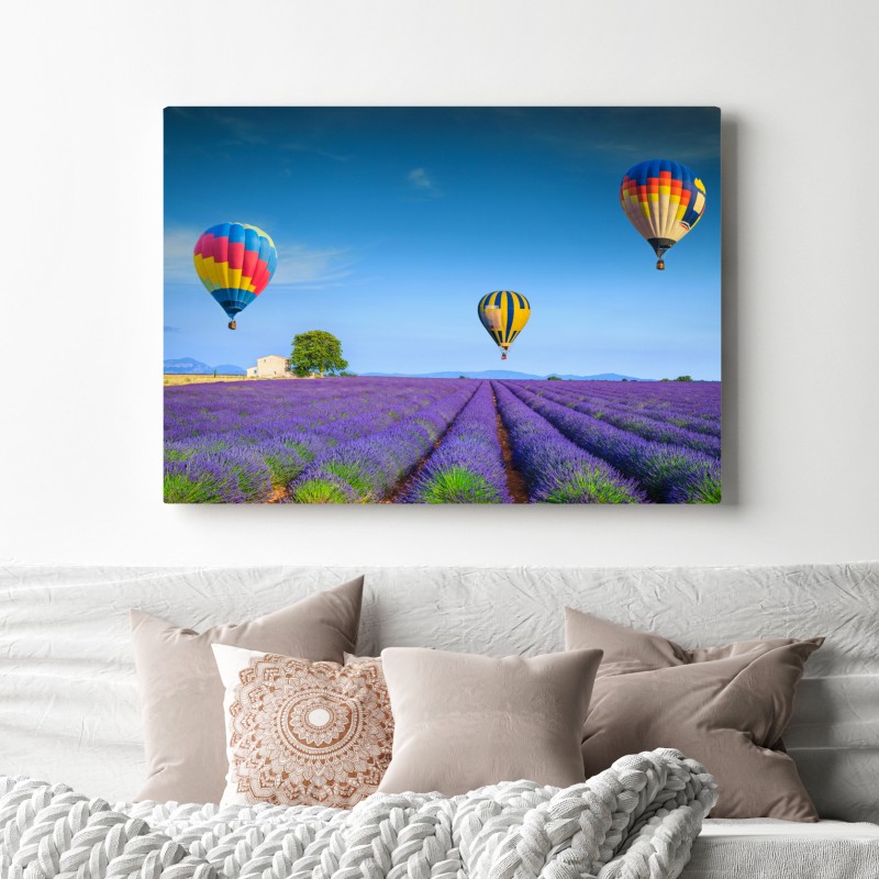Obraz na płótnie pola lawendy w Valensole z balonami – Wallissimo® Obraz na płótnie pola lawendy w Valensole z balonami – Wallissimo®