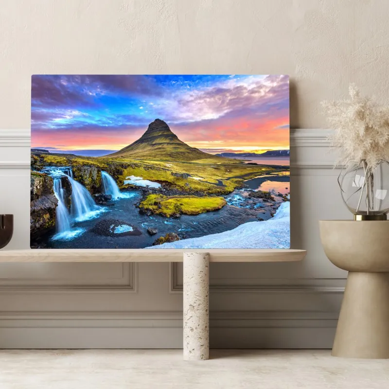 Obraz na płótnie Kirkjufell wschód słońca górski pejzaż – Wallissimo® Obraz na płótnie Kirkjufell wschód słońca górski pejzaż – Wallissimo®
