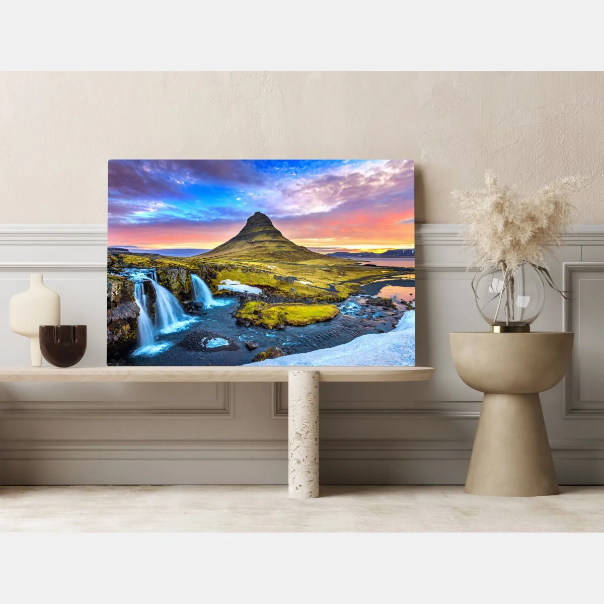 Obraz na płótnie Kirkjufell wschód słońca górski pejzaż – Wallissimo® Obraz na płótnie Kirkjufell wschód słońca górski pejzaż – Wallissimo®